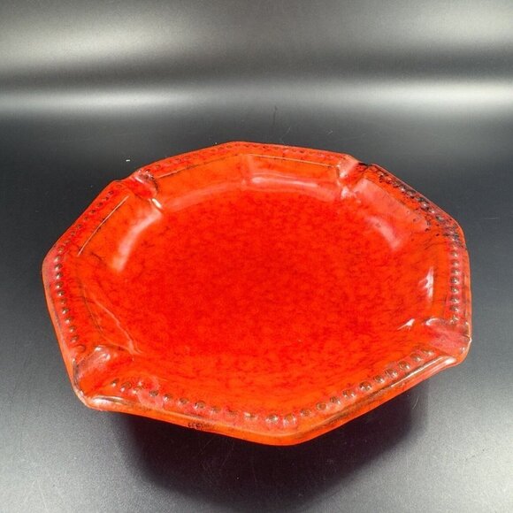 Mid Century Italian Art Pottery Tray Dish Bright Red Glaze Marked Italy Vintage - Picture 13 of 16